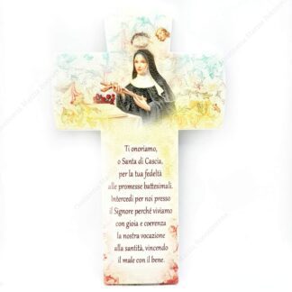 Croce con preghiera e immagine di Santa Rita