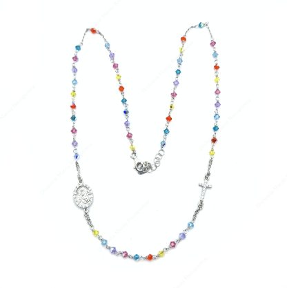 Collana rosario in argento con Santa Rita e pietre colorate
