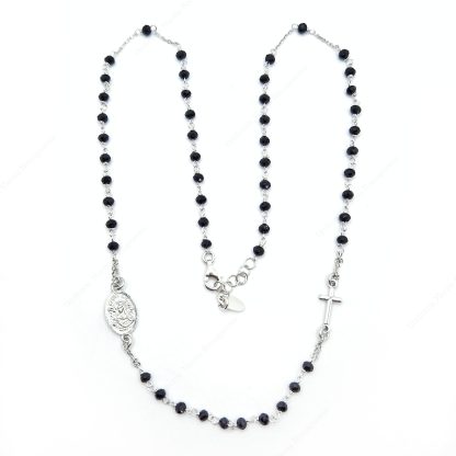 Collana rosario in argento con Santa Rita e pietre nere
